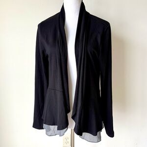 LOGO LOUNGE Open Front Peplum  Chiffon Hem Cardigan—SZ. Large